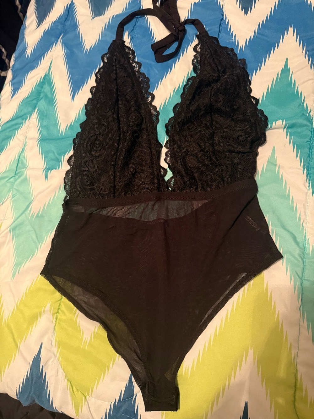 Fashion Nova Black Lace Halter Bodysuit